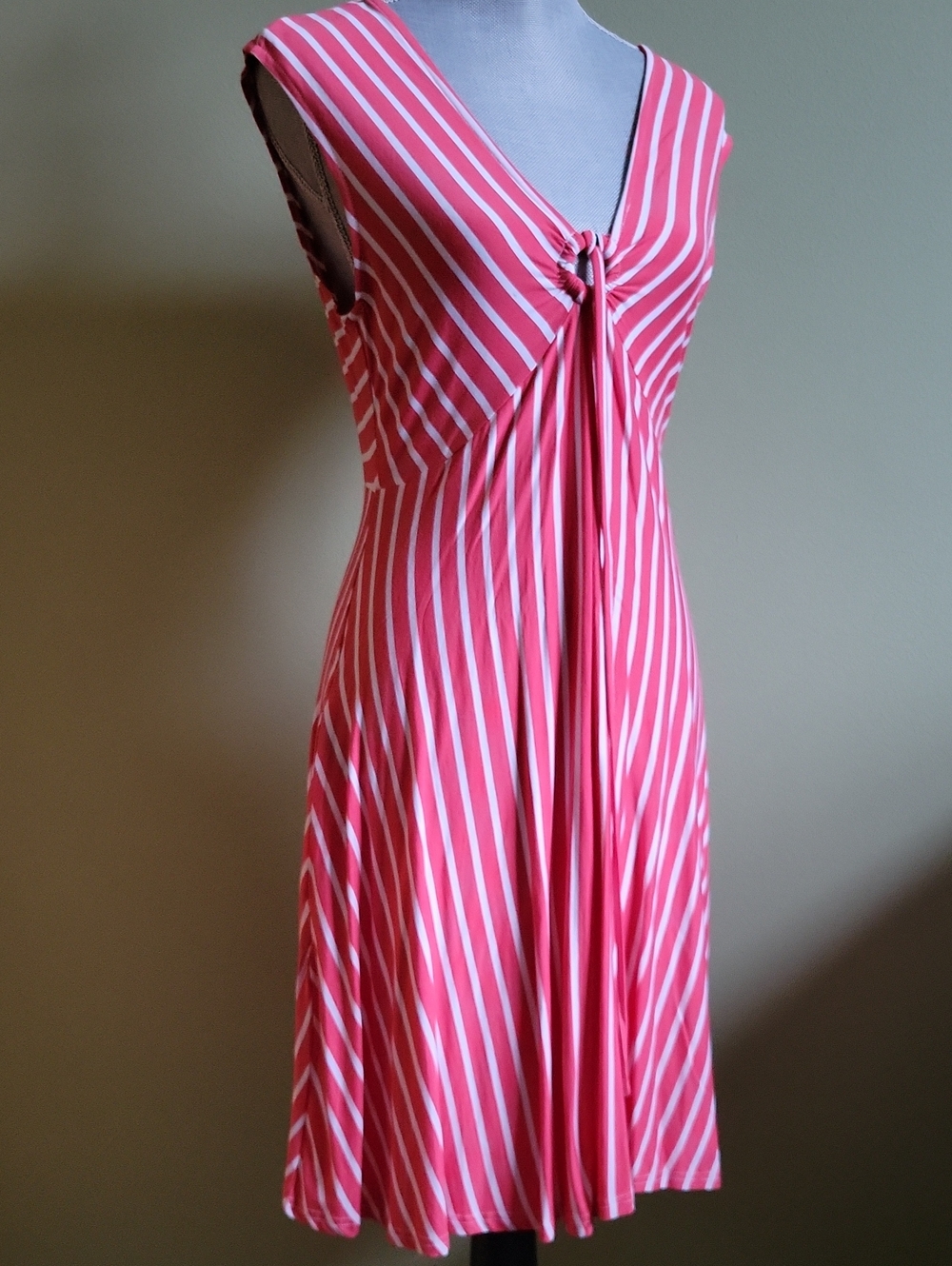 Suzanne Betro Coral and White Striped Sleeveless Dress